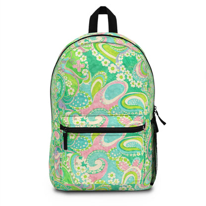 Green Paisley Backpack - Retro Floral School & Everyday Bag