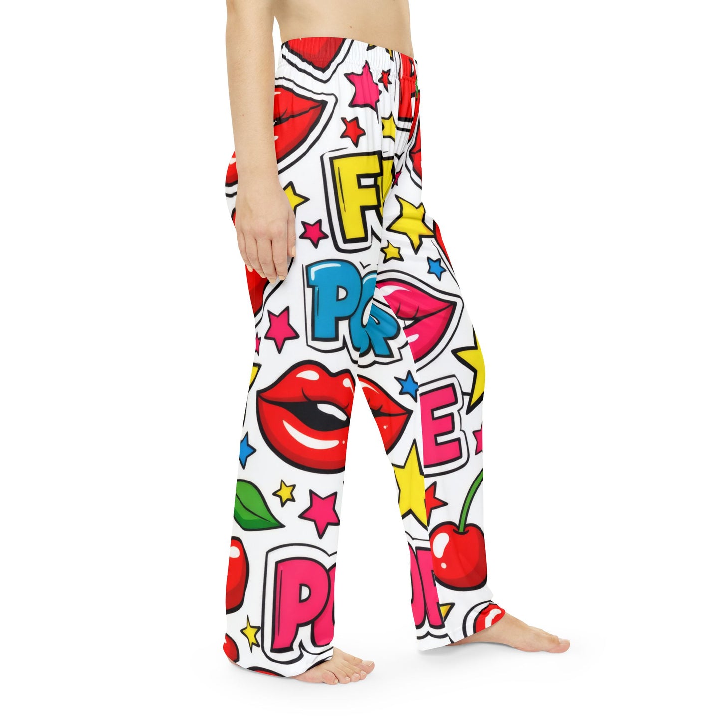 Pop Art Cherry Pajama Pants — Women's Fun Lip & Heart Lounge Sleepwear