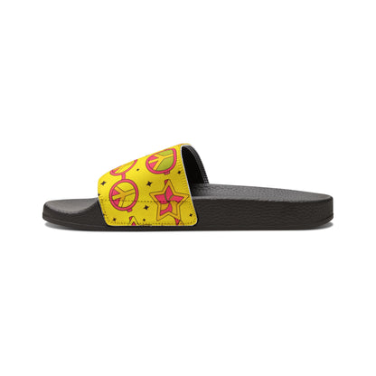 Women's Yellow Floral Removable-Strip Slide Sandals — Adjustable Strap Summer Sliders