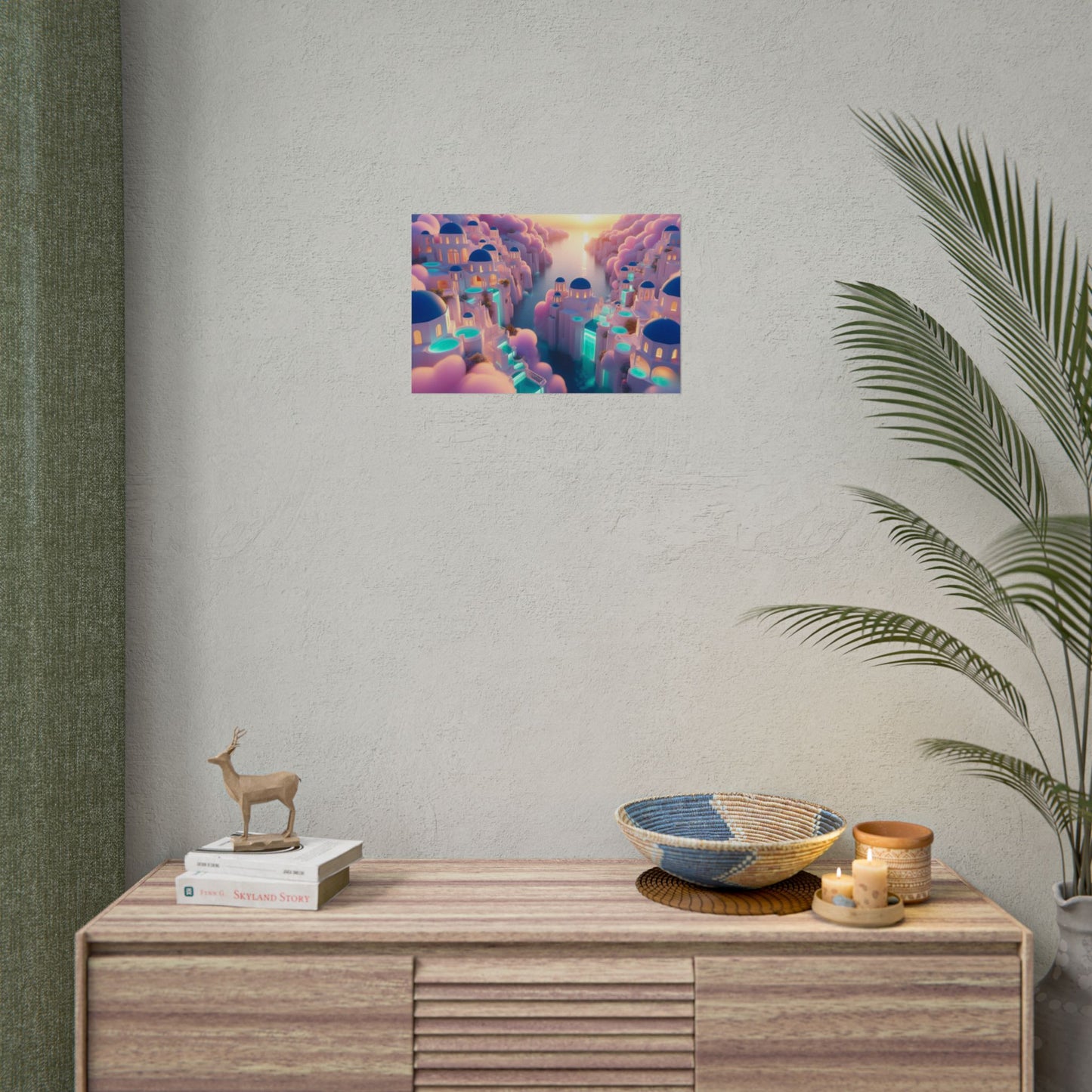 Dreamy Sunset Island Poster — Fantastical Cityscape Rolled Art Print
