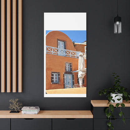 Oia Santorini Orange Facade Canvas — Mediterranean Terracotta Matte Wall Art