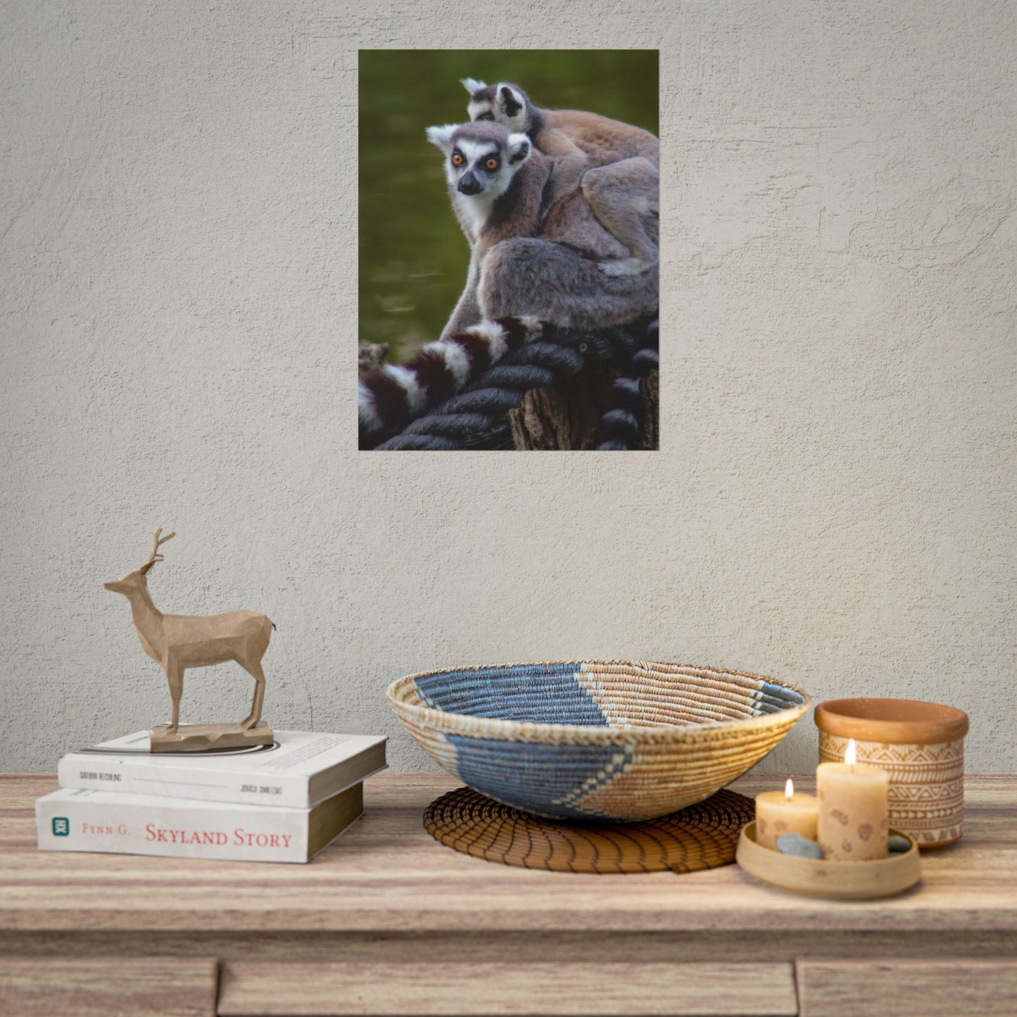 Lemur Family Sunset Poster, Ring-Tailed Lemur Nature Art, Majestic Wildlife Photography Print, Exotic Animal Decor, Jungle Nursery Wall Art