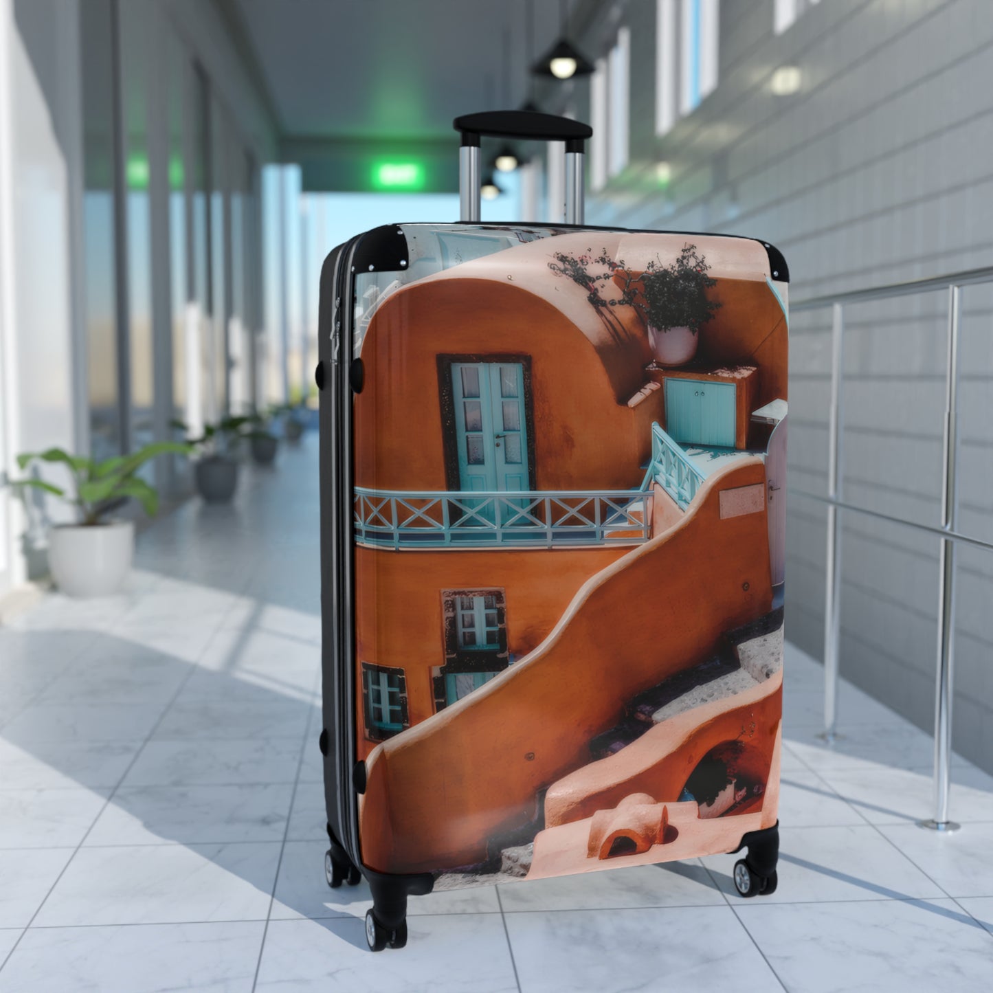 Santorini Orange Architecture Suitcase, Oia Greece Terracotta Travel Luggage, Mediterranean Vacation Bag, Unique Artist Design Cabin Bag