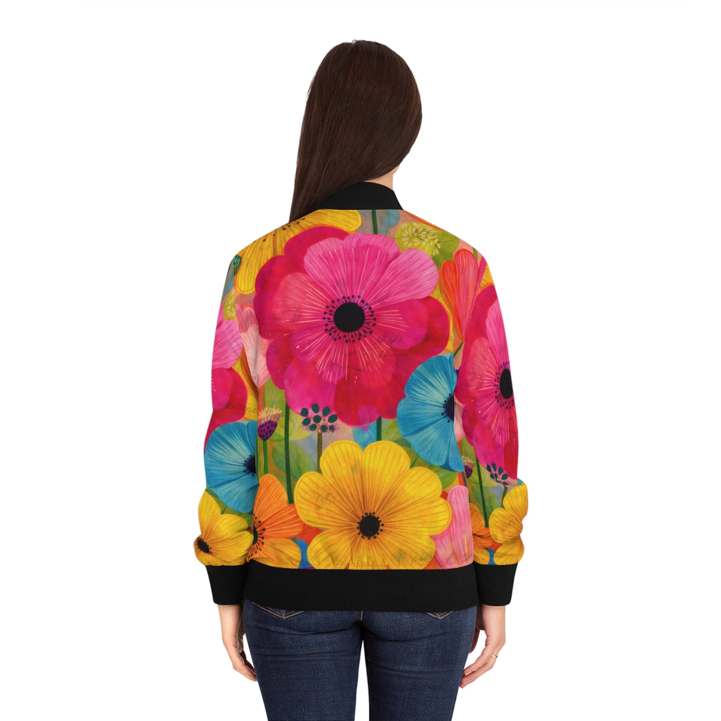 Floral Meadow Bomber Jacket - Bright Wildflower All-Over Print