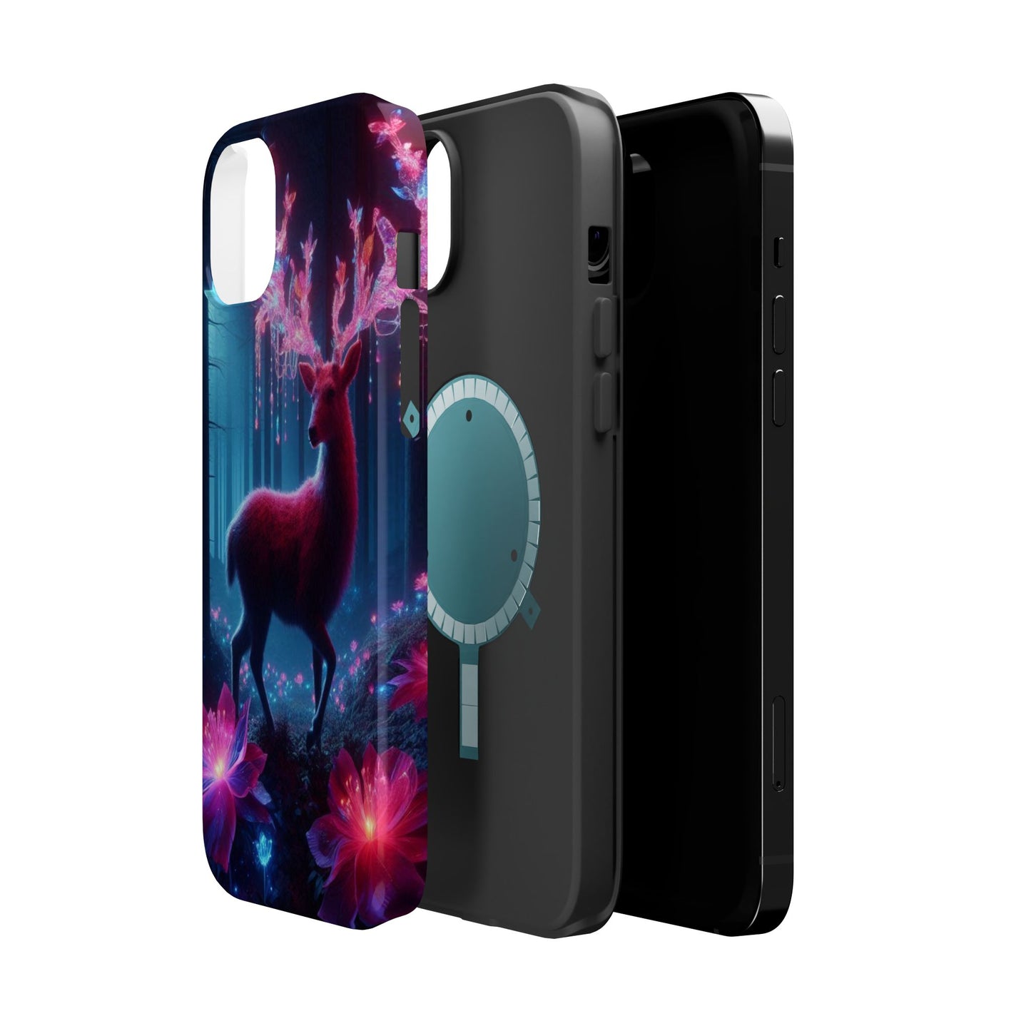 Magnetic Impact-Resistant Phone Case — Neon Fantasy Deer Forest Design