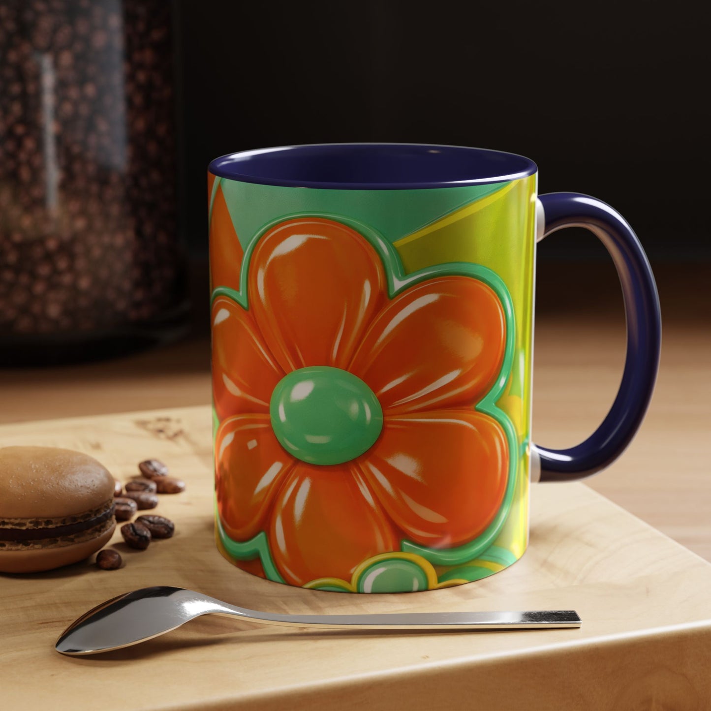 Retro Orange & Teal Flower Pattern Mug | Accent Coffee Mug