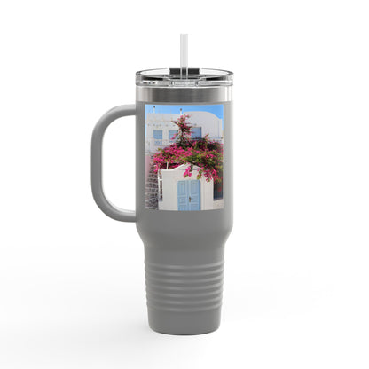 Santorini Blue Door Photo Travel Mug 40oz Insulated Tumbler