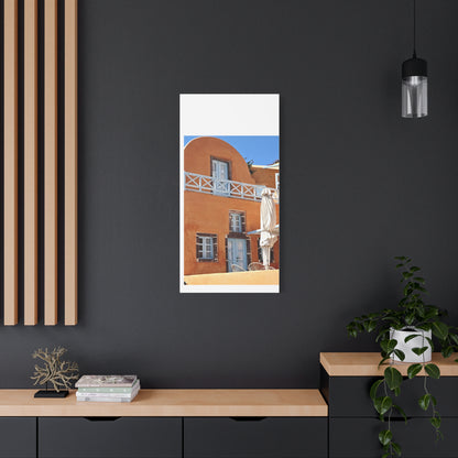Oia Santorini Orange Facade Canvas — Mediterranean Terracotta Matte Wall Art