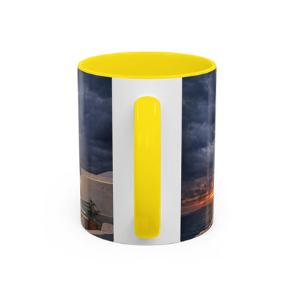 Santorini Windmill Storm Coffee Mug | Dramatic Sky Greek Travel Gift