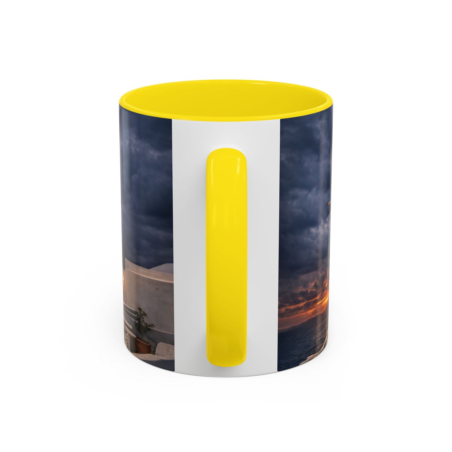 Santorini Windmill Sunset Accent Coffee Mug | Island Nightscape Greek Travel Gift | Unique Ceramic Mug
