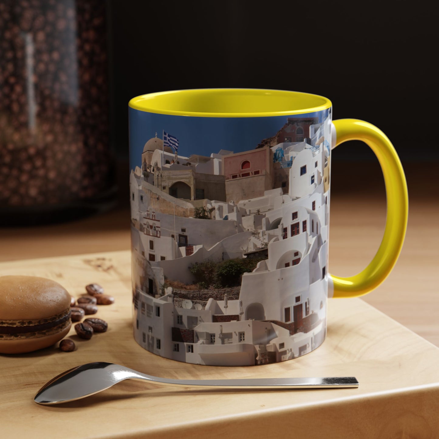 Santorini White Houses Coffee Mug | Greece Travel Scene Accent Mug