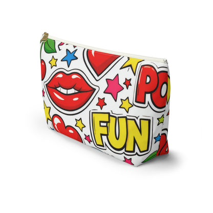 Pop Art Kiss Cosmetic Pouch — Fun Cherry Heart Makeup Bag