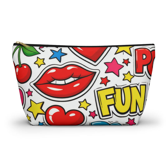Pop Art Kiss Cosmetic Pouch — Fun Cherry Heart Makeup Bag