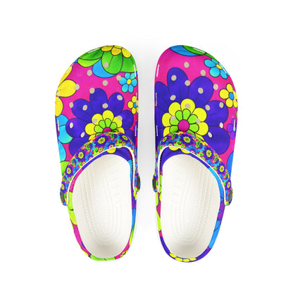 Retro Orange Green Floral Clogs EVA Foam Shoes | Flower Pattern Slip-On