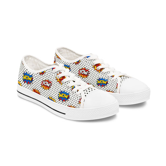 Comic Pop Art Women's Low Top Sneakers — "WOW" & "POW" Print