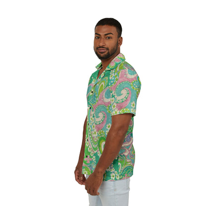 Green Paisley Hawaiian Camp Shirt — Retro Floral Aloha Button-Up
