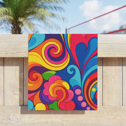 Psychedelic Swirl Beach Towel - Retro 60s Colorful Floral Pattern