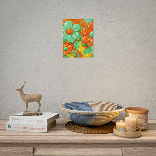 Retro Floral Pop Art Rolled Poster | Orange Teal Flower Print