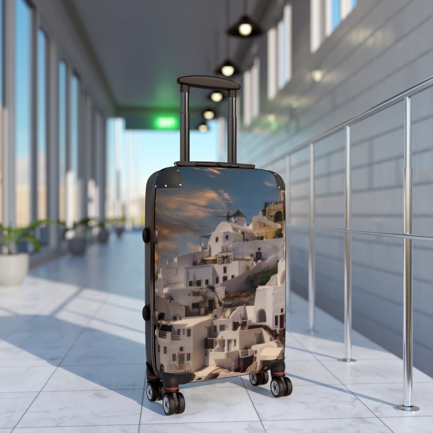 Santorini Sunset Suitcase, Oia Village Greece Travel Luggage, Iconic White Architecture