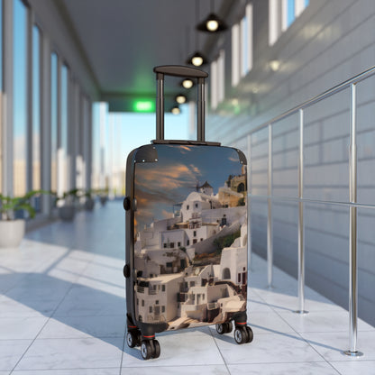 Santorini Sunset Suitcase, Oia Village Greece Travel Luggage, Iconic White Architecture