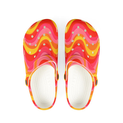 Retro Wave EVA Foam Clogs — Colorful Orange Pink Swirl Slip‑Ons