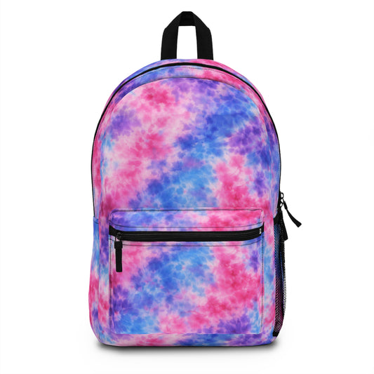 Tie-Dye Pastel Backpack — Pink & Blue Cloud Print School Bag