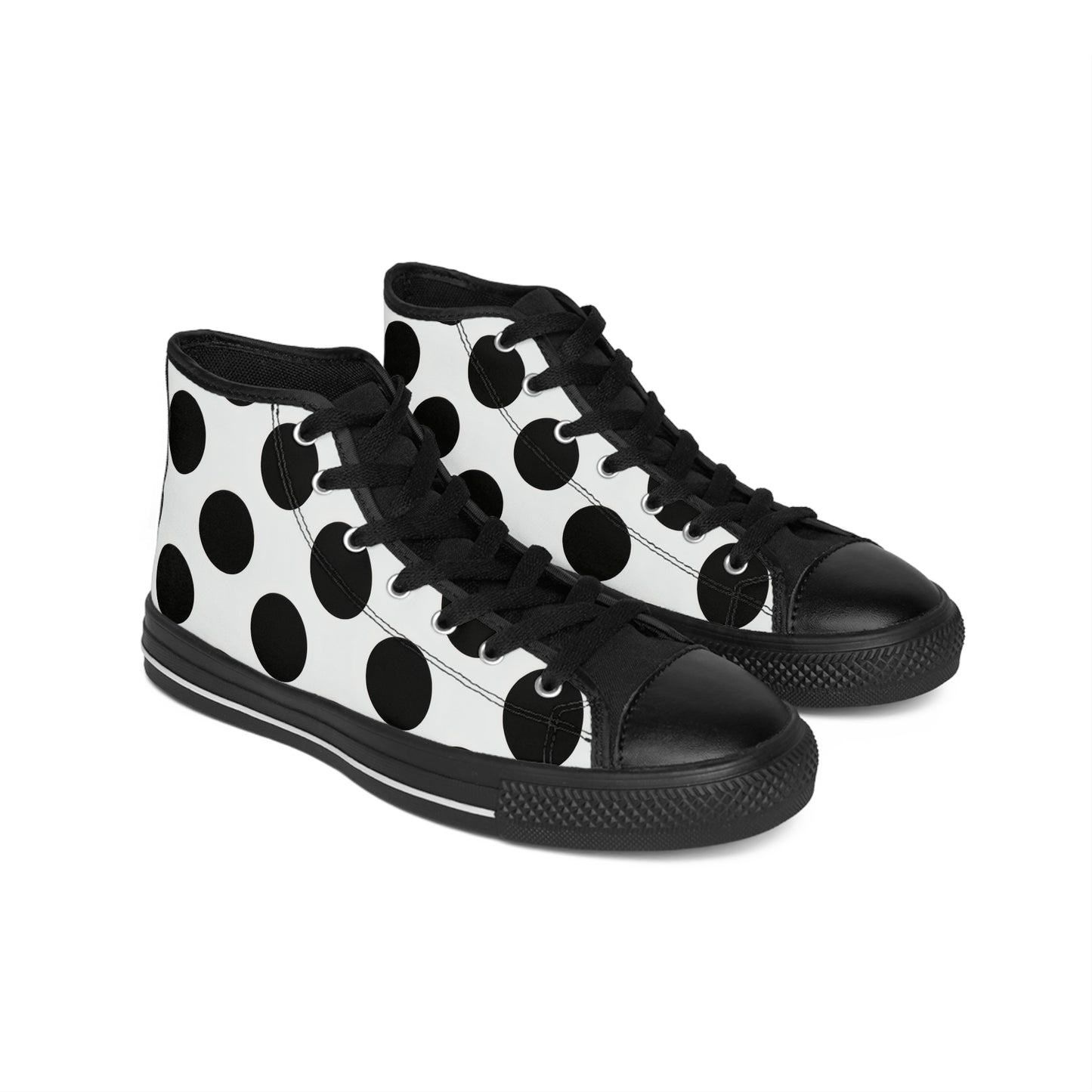 Polka Dot High-Top Sneakers — Women's Black & White Retro Canvas Shoes