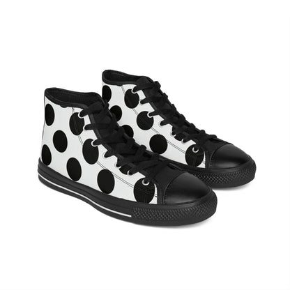 Polka Dot High-Top Sneakers — Women's Black & White Retro Canvas Shoes