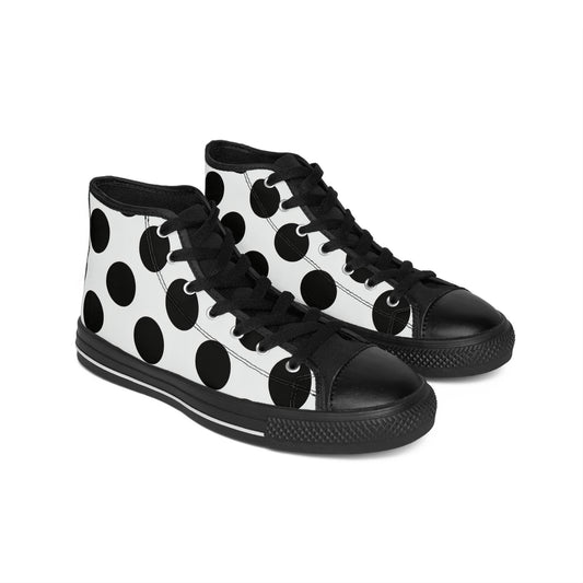 Polka Dot High-Top Sneakers — Women's Black & White Retro Canvas Shoes