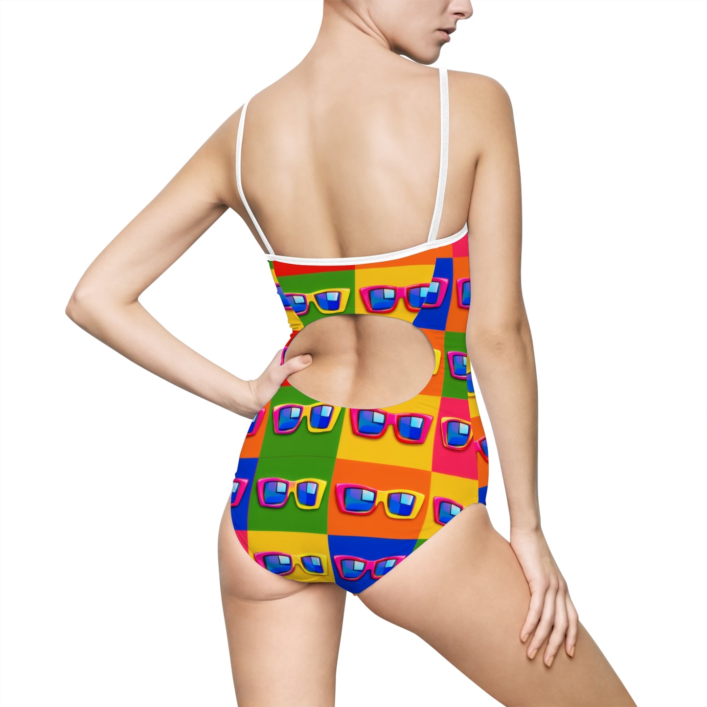 Retro Sunglasses Pattern One-Piece Swimsuit — Colorful Pop Art Beachwear