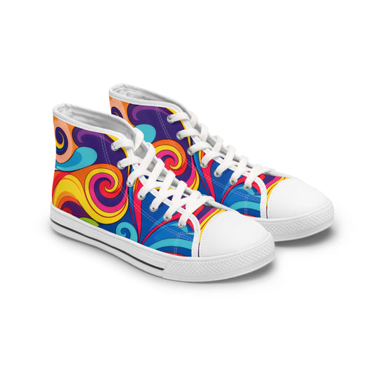 Women's High Top Sneakers — Colorful Retro Psychedelic Swirl Pattern