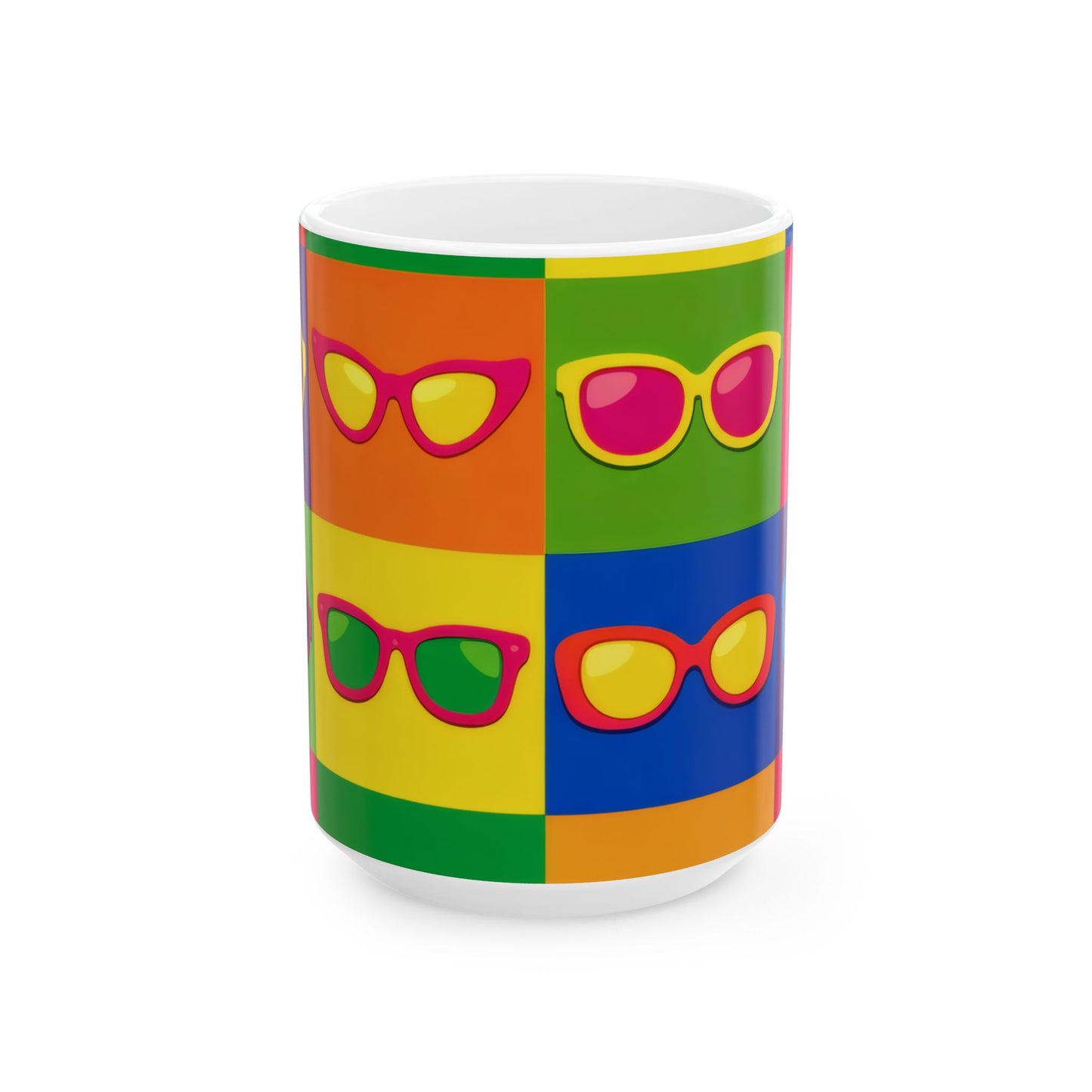 Pop Art Sunglasses Ceramic Mug | Warhol-Style Colorblock Coffee Cup (11oz, 15oz)