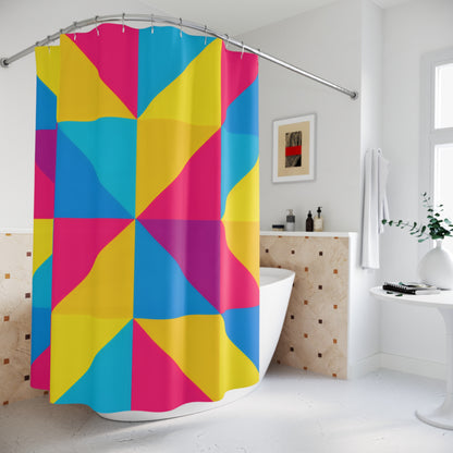 Geometric Color Block Shower Curtain — Bright Modern Bathroom Decor