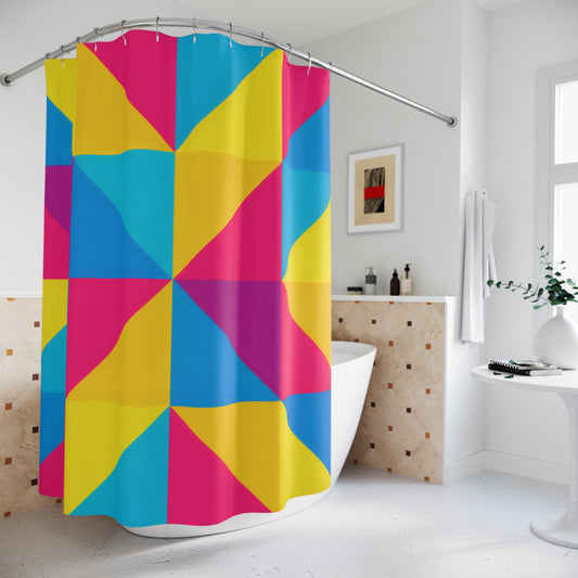Geometric Color Block Shower Curtain — Bright Modern Bathroom Decor