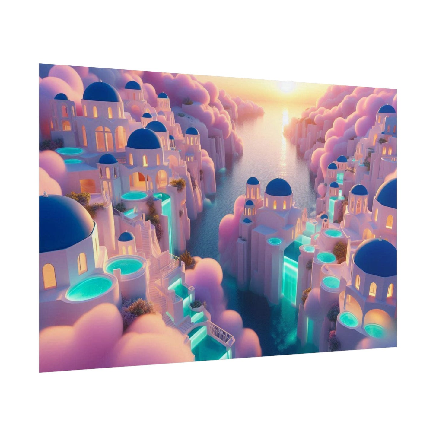 Dreamy Sunset Island Poster — Fantastical Cityscape Rolled Art Print