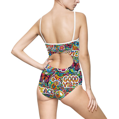 Good Vibes Retro Hippie One-Piece Swimsuit