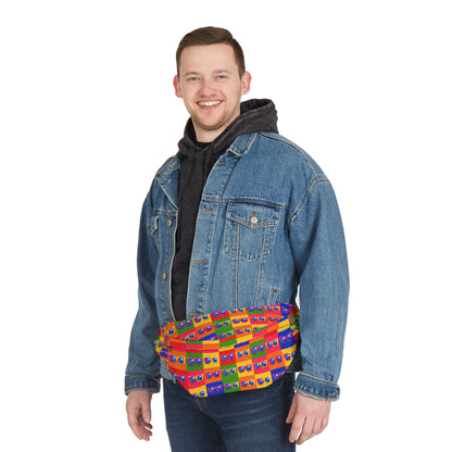 Retro Cassette Pattern Fanny Pack — Colorful 90s Waist Bag