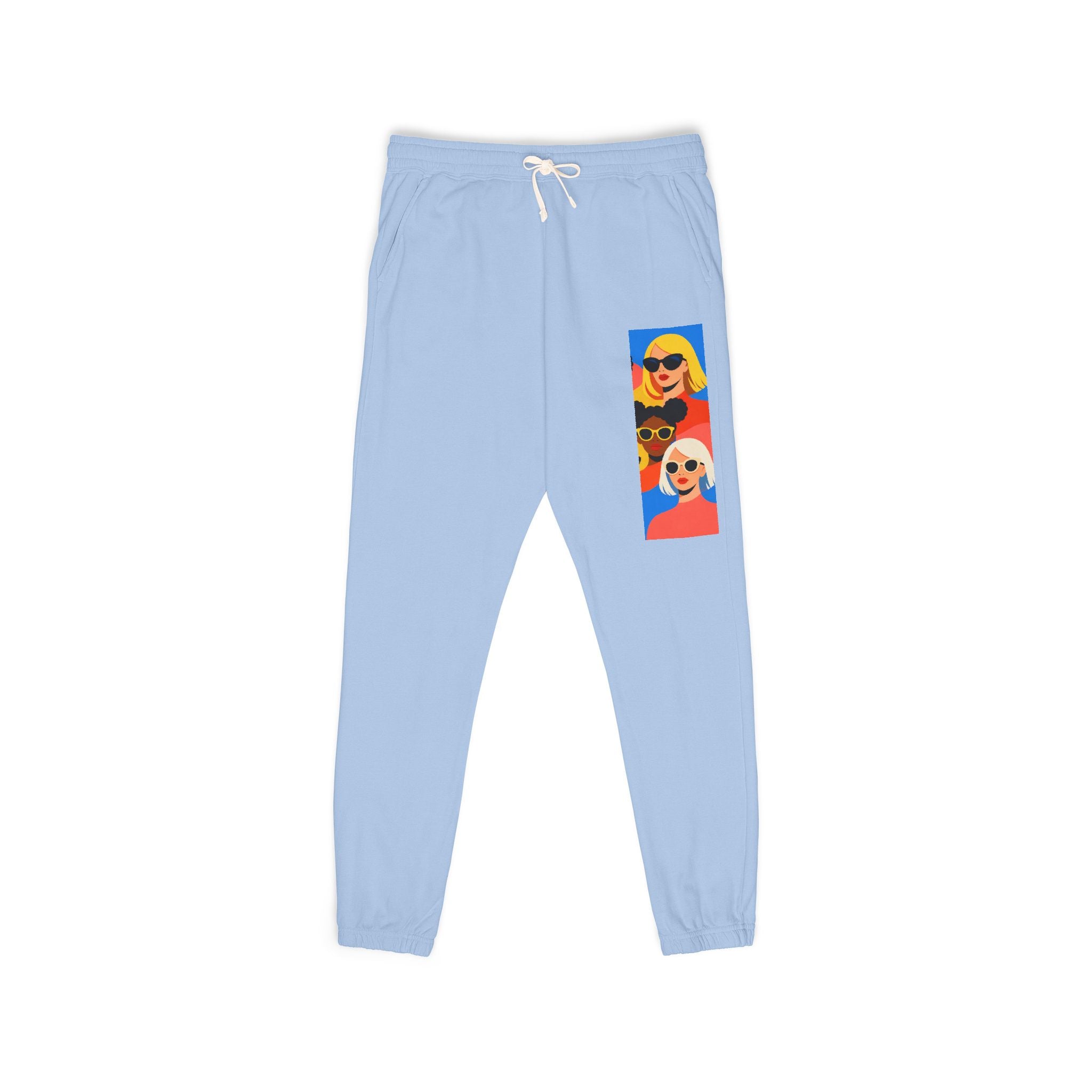 Colorful Retro Portrait Sweatpants — Vibrant Pop Art Side Print