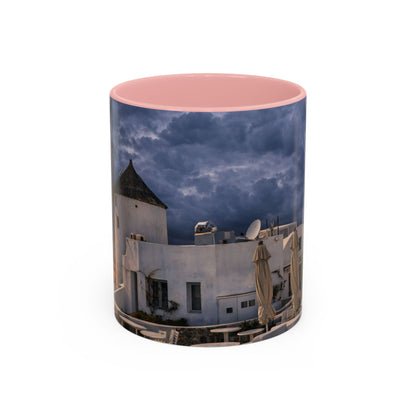 Santorini Windmill Sunset Accent Coffee Mug | Island Nightscape Greek Travel Gift | Unique Ceramic Mug