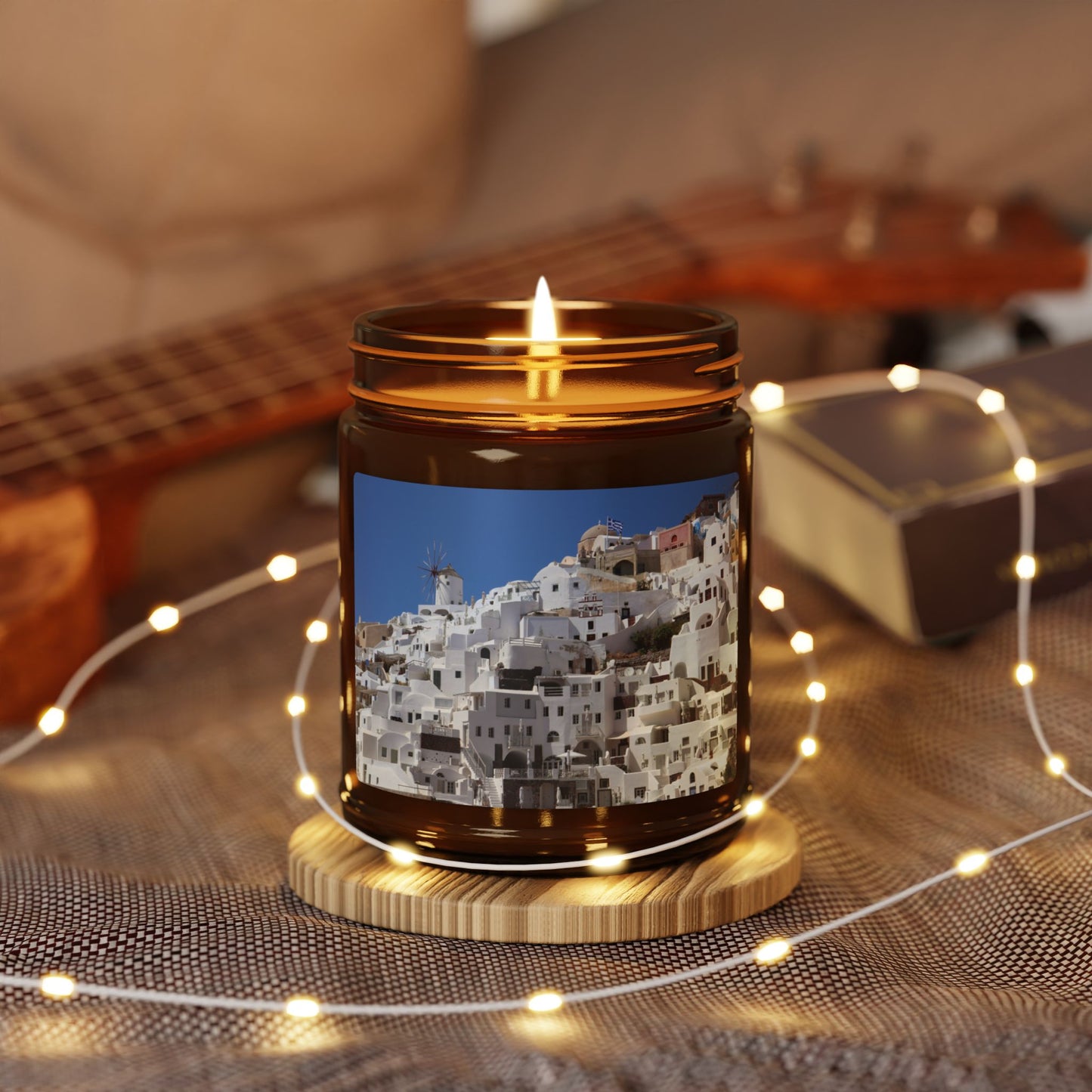 Santorini Oia Soy Candle — Greek Island Photo Home Decor Gift