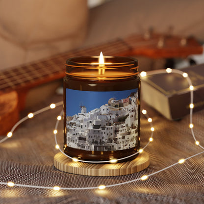 Santorini Village Photo Candle — Soy Wax Amber Jar