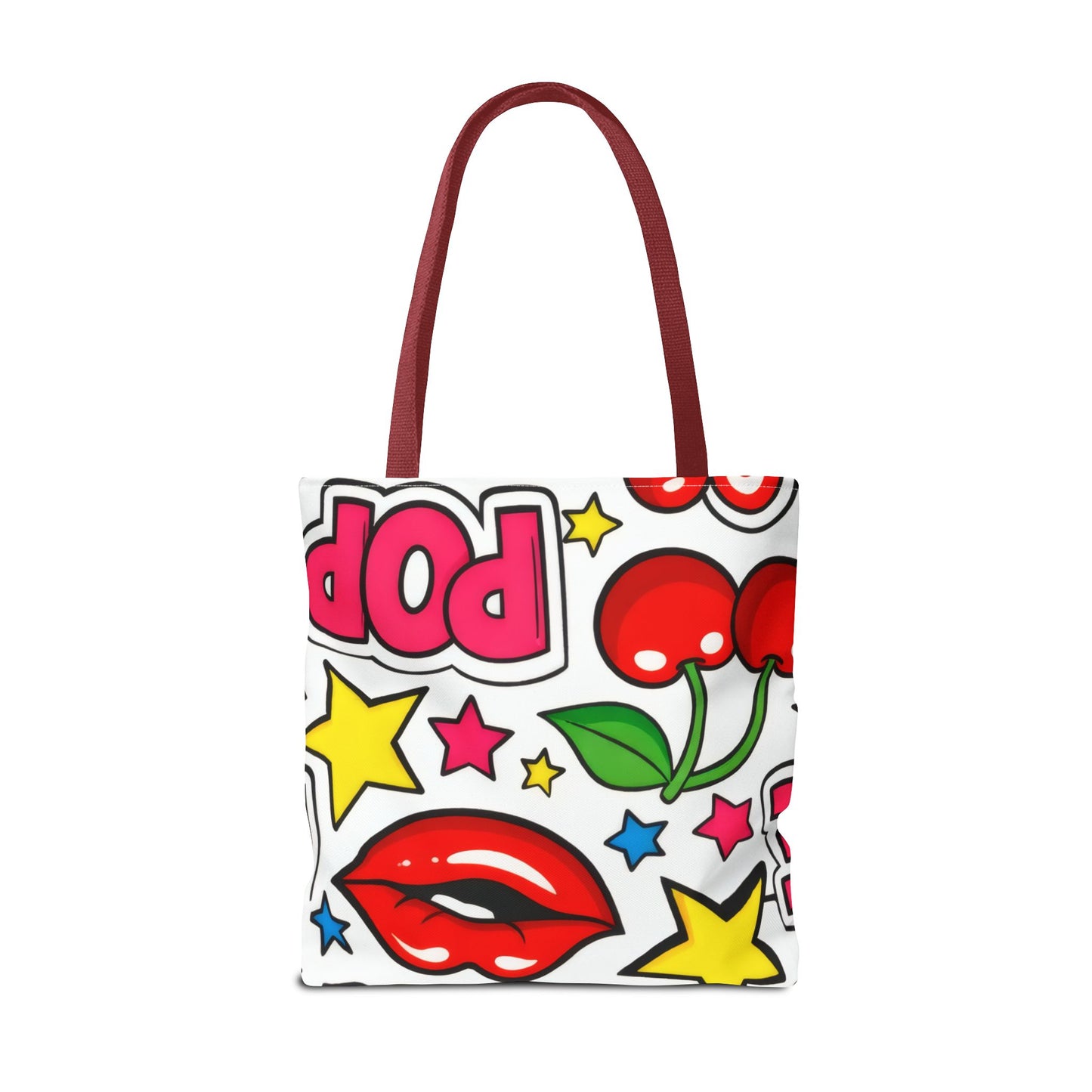 Pop Art Kiss & Cherries Tote Bag — Fun Retro Pattern All-Over Print