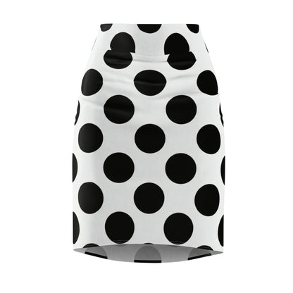 Black & White Polka Dot Pencil Skirt — Retro High-Waist AOP