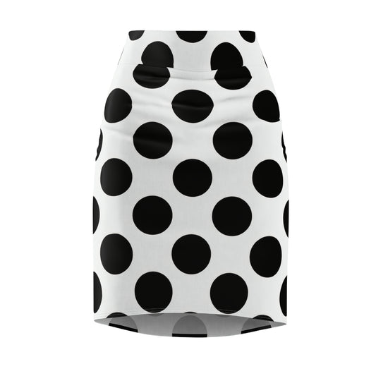 Black & White Polka Dot Pencil Skirt — Retro High-Waist AOP