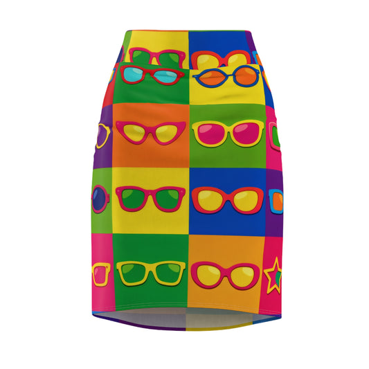 Retro Pop Sunglasses Pencil Skirt — Colorful Sunglasses Pattern AOP