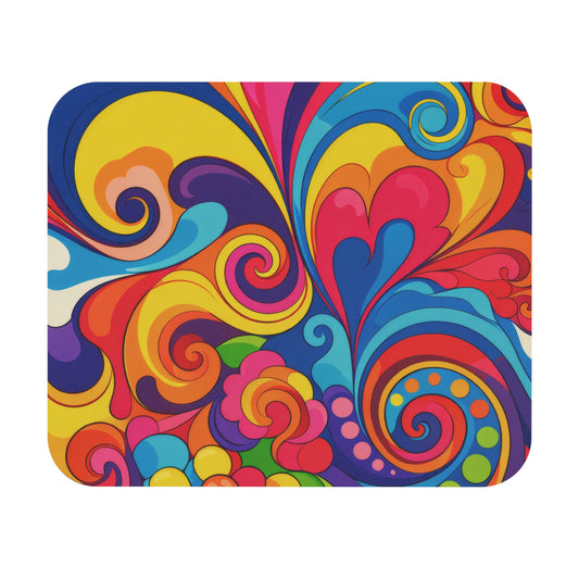 Psychedelic Retro Swirl Mouse Pad — Colorful 60s Floral Desk Mat