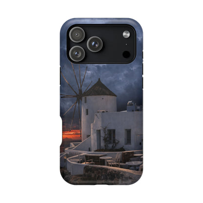 Santorini Windmill Sunset phone case | Magnetic impact-resistant case Greek Island Travel Gift
