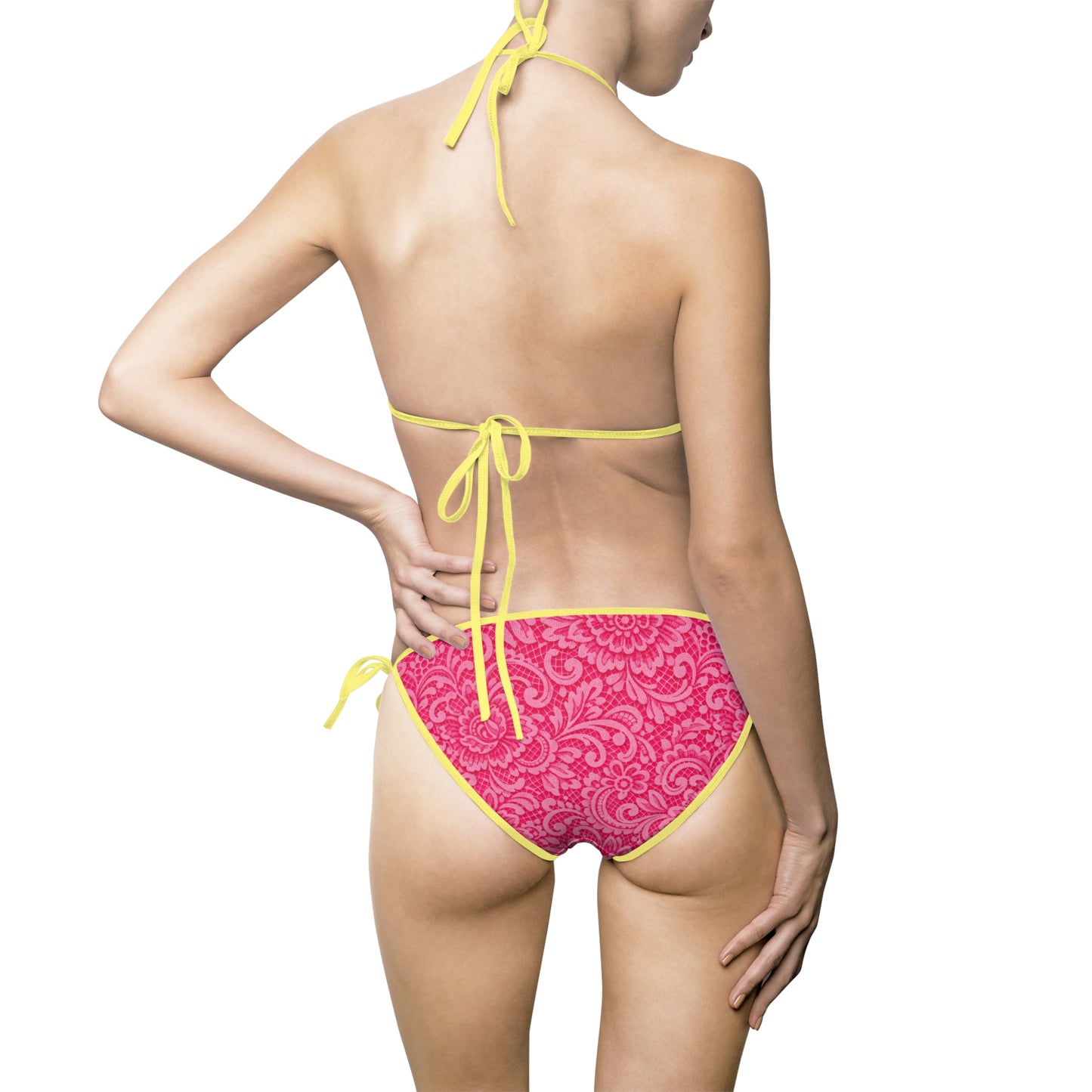 Pink Floral Bikini Swimsuit — Women's Tie-Side Triangle Bathing Suit