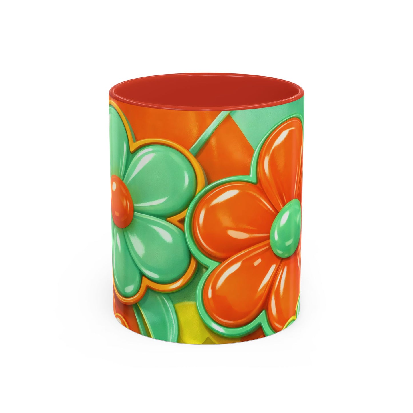 Retro Orange & Teal Flower Pattern Mug | Accent Coffee Mug