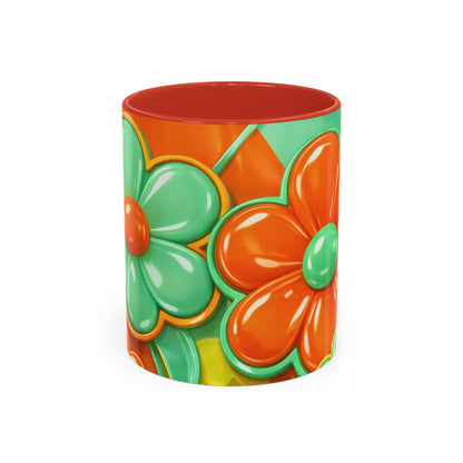 Retro Orange & Teal Flower Pattern Mug | Accent Coffee Mug